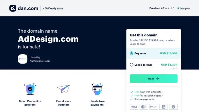 The domain name AdDesign.com is for sale