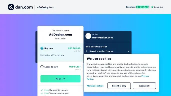 The domain name AdDesign.com is for sale