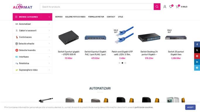 Alarmat.ro – Comercializare si montare sisteme de securitate. Supraveghere video , Detectie efractie (alarme), Retelistica, Cabluri si accesorii, Automatizari pentru porti, usi de garaj, usi pietonale si bariere auto, Control acces, Detectie incendiu si Interfoane si Videointerfoane