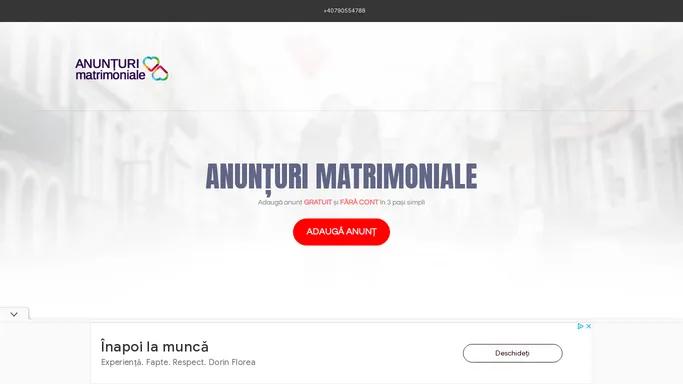 Matrimoniale - Anunturi Matrimoniale gratuite & fara inregistrare