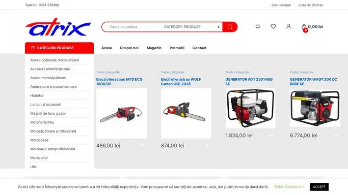 Pagina principala - ATRIX SRL - furnizor de utilaje agricole, forestiere si de gradinarit.