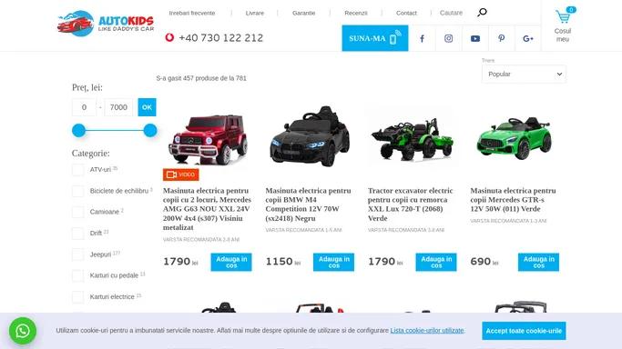 Magazinul de masinute electrice Autokids | Bucuresti, Iasi , Cluj-Napoca, Timisoara, Constanta, Craiova, Brasov, Braila, Pitesti