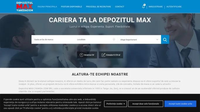 Cariere – Depozitul Max – Echipa DepozitulMAX se mareste! In zona de Cariere vei putea regasi toate oportunitatile de cariera la DepozitulMax si vei putea aplica si incepe o noua cariera pe postul potrivit.