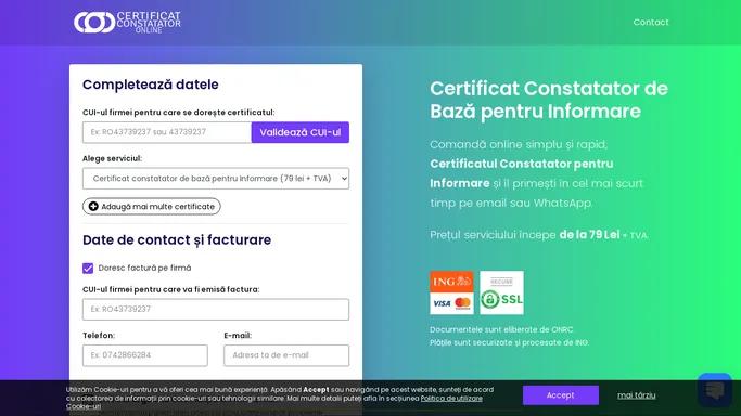 Certificat constatator de baza pentru Informare - Certificat-constatator-online.ro