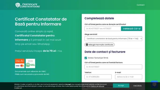 Certificat constatator de baza pentru Informare - Certificate-constatatoare.ro