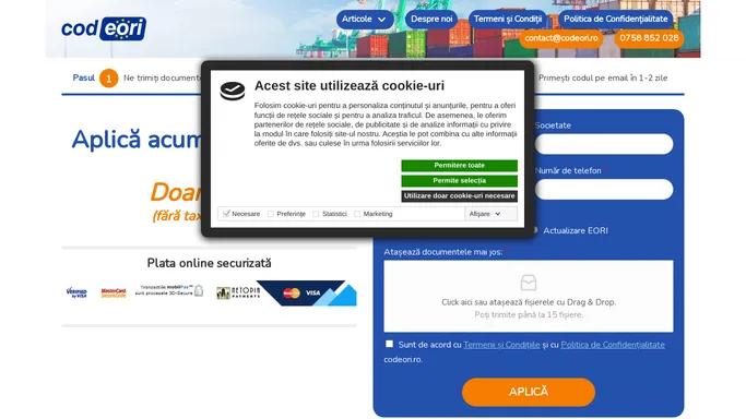 CodEORI.ro - Obtii cod EORI in doar 3 pasi | Aplica acum