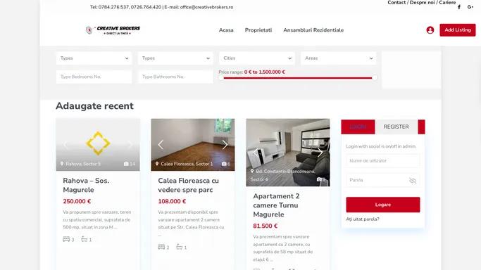 Agentie Imobiliara Bucuresti – Creative Brokers – Direct la Tinta! Oferim clientilor nostri solutii imobiliare complete si consultanta financiara personalizata.