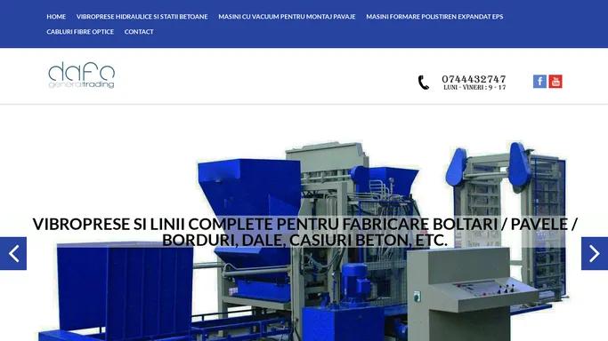 Vibroprese, Statii betoane, betoniere, echipamente vacuum, masini formare polistiren expandat EPS, cabluri fibre optice