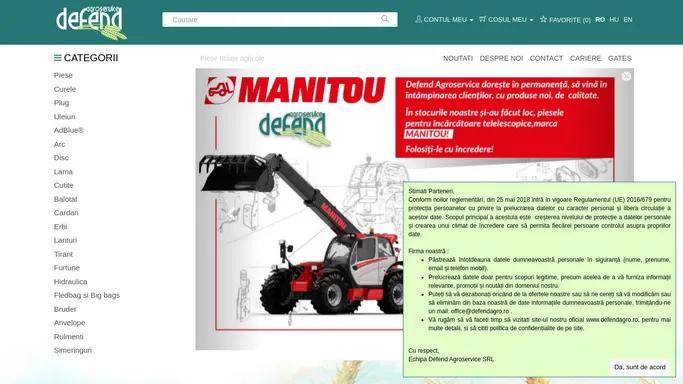 Piese si uleiuri pentru tractor si combina John Deere, Claas, New Holland, Case, Geringhoff, curele Gates, sfoara si folie de balotat - DefendAgro.ro - DefendAgro.ro