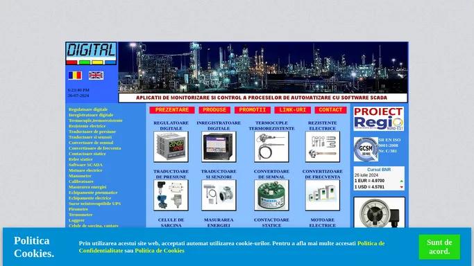 Regulatoare, Inregistratoare, Termocuple, Termorezistente, Rezistente electrice, Traductoare, Senzori, Convertoare, Convertizoare, Contactoare, Relee, Calibratoare, Motoare, Manometre, Termometre, Software SCADA, Pneumatice, Echipamente electrice