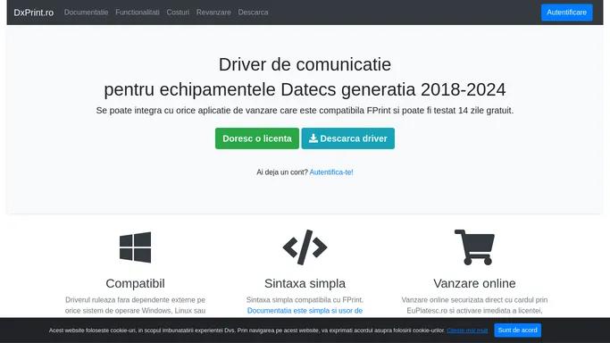 Driver de comunicatie pentru echipamentele Datecs generatia 2018-2024