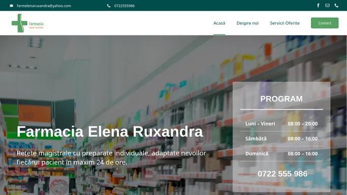 Farmacia Elena Ruxandra – Retete cu preparate individuale, adaptate nevoilor fiecarui pacient in maxim 24 de ore