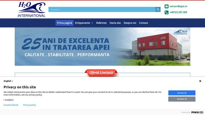 H2O International - Osmoza inversa, dedurizare apa, deferizare apa, demanganizare apa, denitrare apa, potabilizare apa, tratarea apei