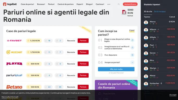 Legalbet: Experti in Pariuri Sportive Online, Case de Pariuri din Romania, Ponturi Pariuri (Gratuit) din Fotbal, Tenis si alte sporturi