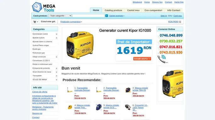 Magazinul online MegaTools va ofera aparate de sudura, drujbe, motopompe, scule electrice, compresoare, generatoare electrice