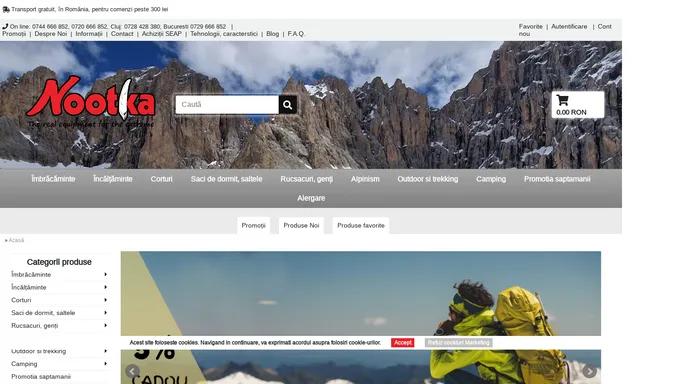 Nootka - echipament pentru munte si alpinism. Echipament pentru munte si alpinism Rucsacuri, corturi, bocanci, articole de camping, echipament pentru alpinism.