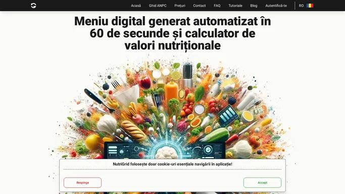 Meniu digital generat automatizat in 60 de secunde si calculator de valori nutritionale