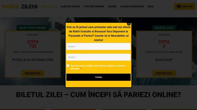 Biletul zilei fotbal - Cota mare - Pariul zilei - Pariuri azi si bonus - Tipseri, bilet sigur 100