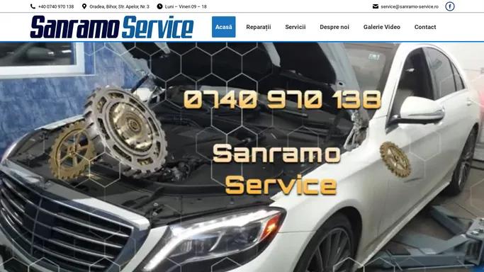 S.C. SANRAMO SERVICE S.R.L. – S.C. SANRAMO SERVICE S.R.L. Service autorizat pentru toate marcile. Specializat Mercedes, BMW, Audi, Wolkswagen. Ne straduim si reusim ca in SANRAMO SERVICE problemele dumneavoastra sa fie rezolvate cu profesionalism. Aici veti gasi un service auto de incredere, capabil sa rezolve toate problemele pe care le aveti sau le veti avea la masina dumneavoastra. In anii ce au trecut SANRAMO SERVICE nu a crescut numai din perspectiva castigarii de experienta in rezolvarea de probleme specifice automobilelor ci si din perspectiva invatarii urmatorului principiu pe care noi il avem in vedere permanent: Un serviciu de calitate, se promoveaza fara eforturi. Prin grija pe care o avem asupra satisfactiei clientului nostru reusim sa castigam pretioasa incredere a acestuia. Daca problemele dumneavoastra nu au fost rezolvate pana acum in alte service-uri auto, aici cu siguranta rezolvarea este la ea acasa. SANRAMO SERVICE are o vechime si experienta de 20 de ani in domeniu. Nu ezitati sa ne vizitati !