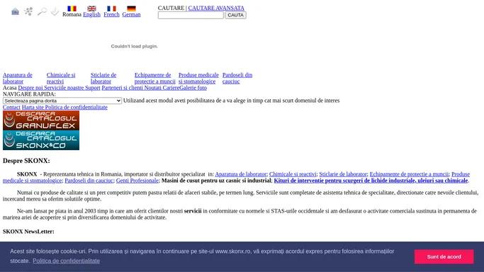 SKONX - Reprezentanta tehnica in Romania, importator si distribuitor specializat in: Aparatura de laborator | Chimicale si reactivi | Sticlarie de laborator | Echipamente de protectie a muncii | Produse medicale si stomatologice | Pardoseli din cauciuc.