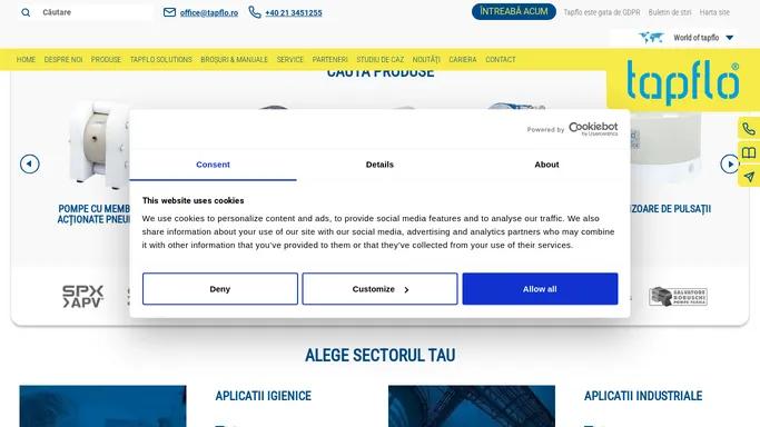 Echipamente industriale, pompe pneumatice cu membrane, centrifugale, peristaltice, cu lobi, cu roti dintate, schimbatoare de caldura, valve, omogenizatoare, solutii profesionale pentru vehicularea si procesarea fluidelor - Tapflo