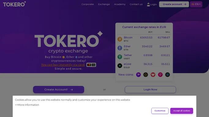 Exchange Bitcoin and Ether with EURO - Get BTC and ETH for Euro | TOKERO