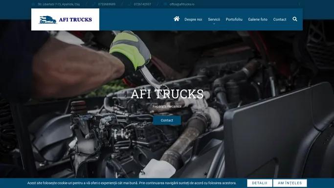 Service camioane si remorci Cluj Apahida | Afi Trucks | Service Cluj camioane Volvo si Renault. Service remorci Apahida. Lucrari de mecanica, reparatii motoare, cutii de viteva Camioane. Servicii tractari Cluj