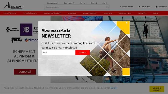 Ascent The mountain shop / Magazin Online ce comercializeaza Echipament Montan, Alpinism Industrial, Ski, Alergare, Escalada, The North Face, Salomon, Scarpa, Deuter, Scott, Trimm, Petzl, Beal, bocanci munte