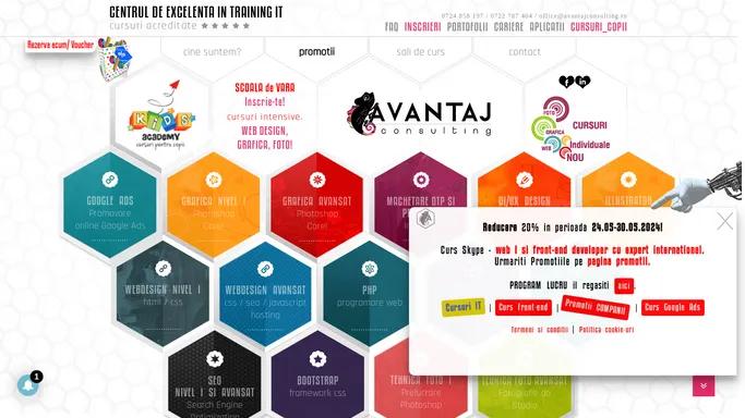 Cursuri acreditate grafica publicitara, web design, PHP, fotografie, SEO, Javascript, UI, UX, Java Spring | Avantaj Consulting