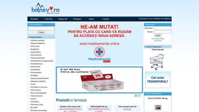 Bolnav.ro - Medicamente online cu livrare la domiciliu. Farmacie la tine acasa