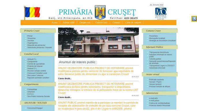 Primaria Comunei Cruset - pagina oficiala