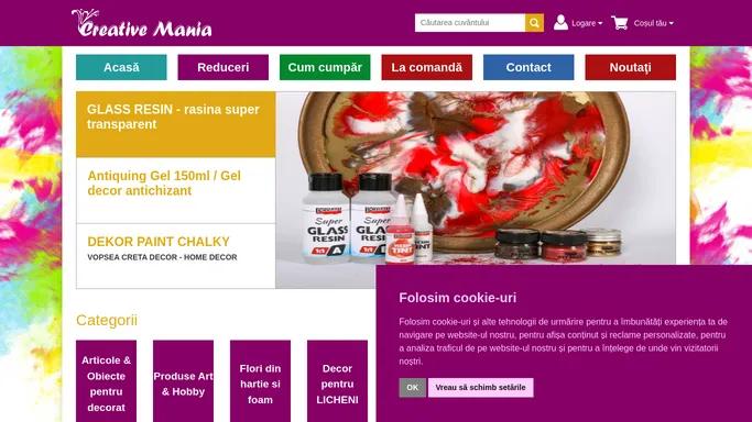 CreativeMania | Creativemania.ro a fost infiintata in anul 2012. Creativemania.ro este un magazin hobby online (webshop) si un magazin fizic in care gasiti articole pentru tehnica decoupage-ului si a servetelului, scrapbooking (scrapart), accesorii, unelte si materiale art & hobby pentru handmade!