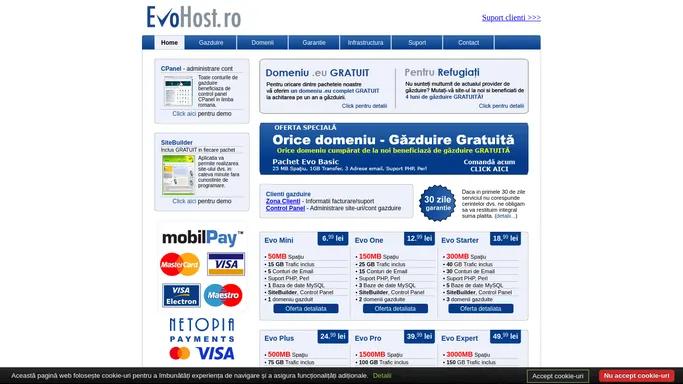 Gazduire web site, Inregistrare domenii .ro .eu .com, Web Hosting in Romania - EvoHost.ro