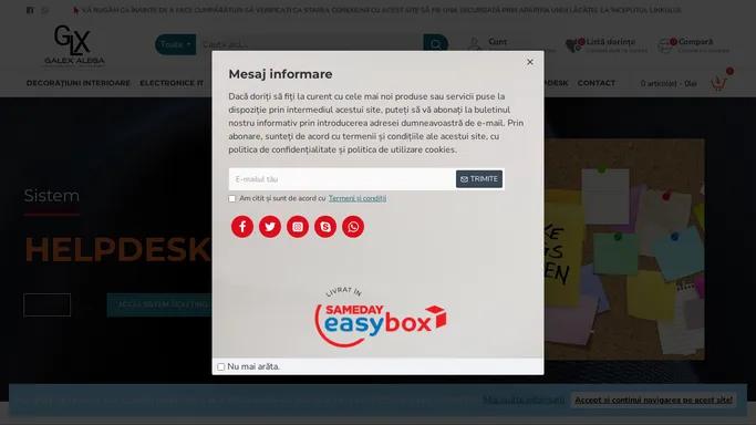 GLX by Galex Alega este destinatia ta online de incredere pentru o gama variata de produse nealimentare de uz casnic si electronice de top. Imbinam calitatea si inovatia pentru a aduce in locuinta ta cele mai moderne si utile produse. Dar nu ne oprim aici – oferim si servicii IT profesionale pentru a acoperi toate nevoile tale tehnologice. Produse Nealimentare de Uz Casnic: Descopera o selectie vasta de articole pentru casa, de la ustensile de bucatarie si accesorii de curatenie, pana la decoruri inovatoare care transforma orice spatiu in acasa. Electronice: Alege dintr-o gama larga de dispozitive electronice, inclusiv gadgeturi moderne, electrocasnice inteligente si echipamente de divertisment, toate menite sa imbunatateasca calitatea vietii tale. Servicii IT Profesionale: Consultanta IT: Beneficiaza de expertiza noastra in evaluarea si optimizarea infrastructurii tale IT, pentru a te asigura ca afacerea ta functioneaza la capacitate maxima. Implementari Servere si Calculatoare: Oferim solutii personalizate pentru instalarea si configurarea serverelor si sistemelor de calcul, adaptate nevoilor specifice ale afacerii tale. Configuratii Retele: Asiguram proiectarea, instalarea si intretinerea retelelor de calculatoare, garantand o conectivitate rapida si sigura. Dezvoltare si Management Reclame: Cream si gestionam campanii publicitare eficiente pentru a creste vizibilitatea si succesul afacerii tale in mediul online. Solutii Personalizate: La GLX, ne mandrim cu capacitatea noastra de a oferi solutii IT personalizate, indiferent de dimensiunea sau complexitatea proiectului tau. Echipa noastra de experti este dedicata sa livreze rezultate de inalta calitate, adaptate nevoilor tale specifice. Alege GLX by Galex Alega pentru o experienta de cumparaturi online completa si servicii IT de top. Calitatea, inovatia si satisfactia clientului sunt prioritatile noastre principale.