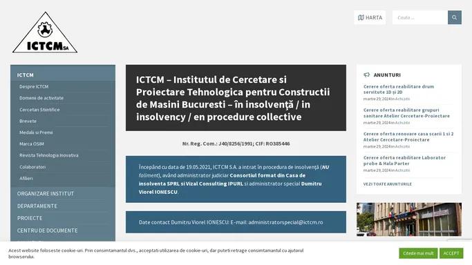Ictcm – Institutul de Cercetare si Proiectare tehnologica pentru Constructii de masini Bucuresti