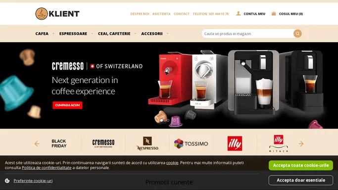 Klient.ro - Capsule cafea si espressoare Cremesso, Nespresso, Tassimo, Dolce Gusto, Senseo, Lavazza