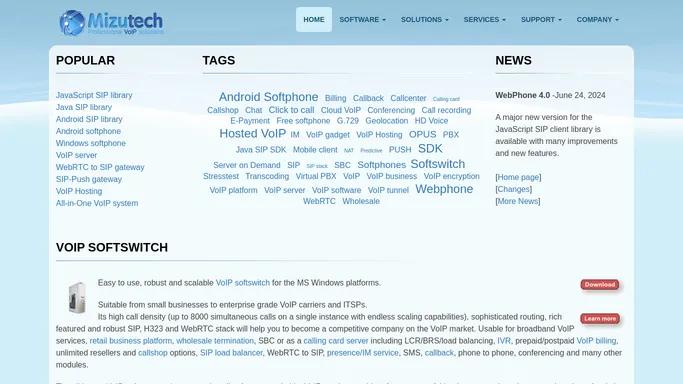 Mizutech -VoIP software- webphone, softphone, softswitch, VoIP tunneling, VoIP hosting