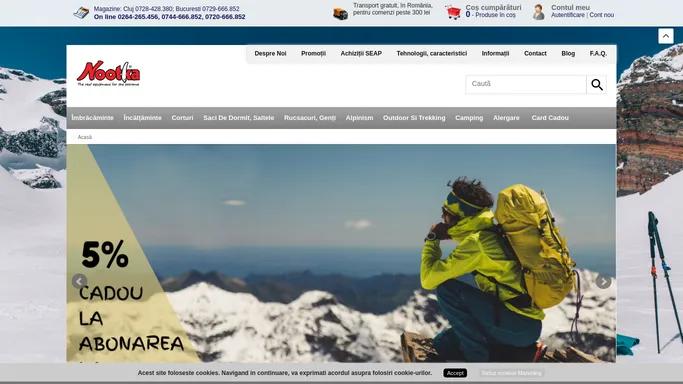 Nootka - echipament pentru munte si alpinism. Echipament pentru munte si alpinism Rucsacuri, corturi, bocanci, articole de camping, echipament pentru alpinism.