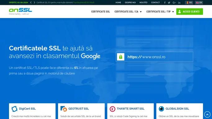 onSSL.ro - Certificate SSL si Reseller autorizat al autoritatilor de Certificate SSL precum: Sectigo, AlphaSSL, RapidSSL, Thawte, GeoTrust, GlobalSign, DigiCert