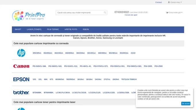 PrintPro.ro - Cartuse Imprimanta HP, Brother, Canon, Epson, Lexmark, Samsung | Cerneala si Toner.