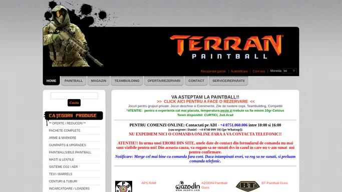 Terran Paintball Arad - Echipamente paintball, arme, bile, accesorii, distribuitor echipamente paintball, showroom paintball, teren de paintball