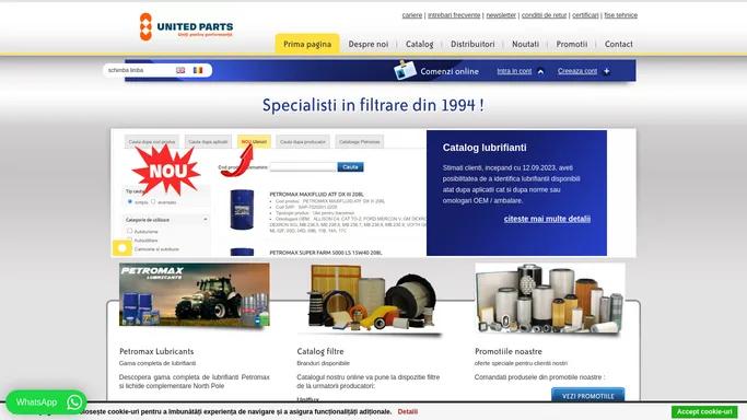 United Parts - specialisti in filtrare si lubrifianti | filtre ulei, filtre aer, ulei