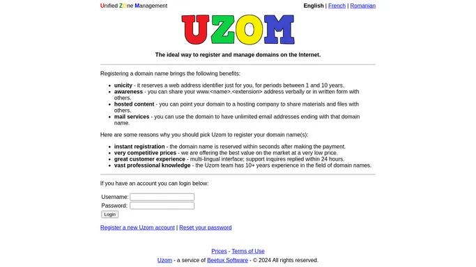 Uzom - Register and manage your own domains