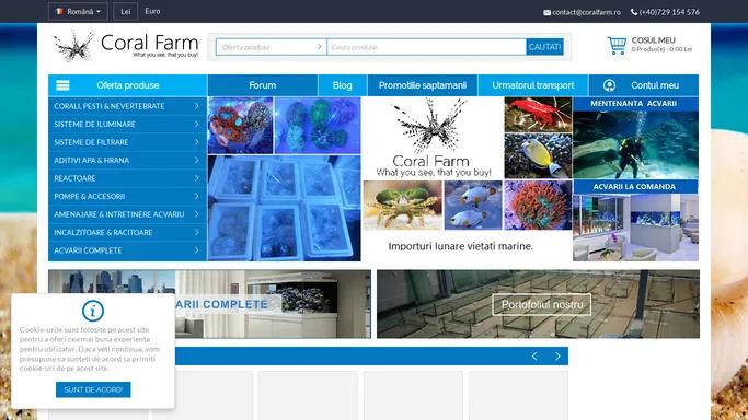 CoralFarm.ro - Importator, Distribuitor de Corali, Pesti exotici, Nevertebrate, produse si echipamente de acvaristica, petshop