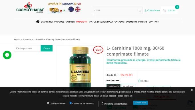 L- Carnitina 1000 mg, 30/60 comprimate filmate - COSMO PHARM