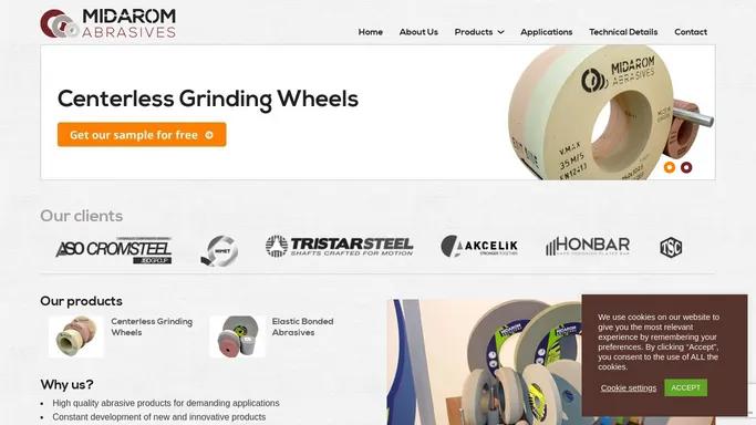 MIDAROM ABRASIVES SRL - Manufacturer of centerless grinding wheels and elastic bonded abrasives used in various types of grinding, polishing and finishing operations