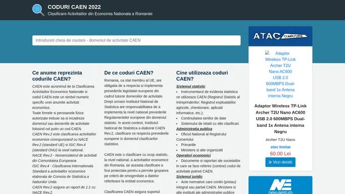 Coduri CAEN 2022 - Clasificare Activitatilor din Economia Nationala a Romaniei