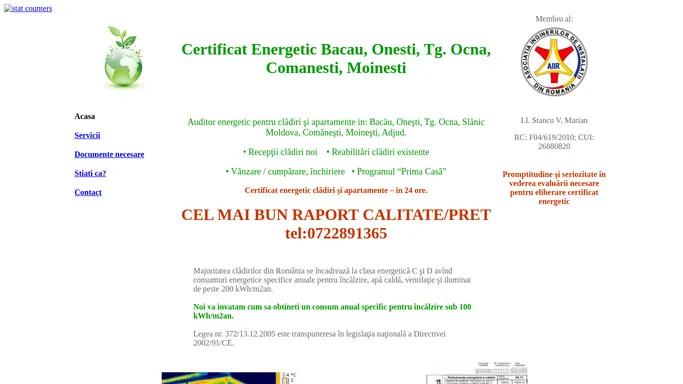 Certificat energetic Bacau Onesti Targu Ocna Comanesti Moinesti , Audit energetic Bacau, Onesti, Tg. Ocna, Comanesti, Moinesti !!
