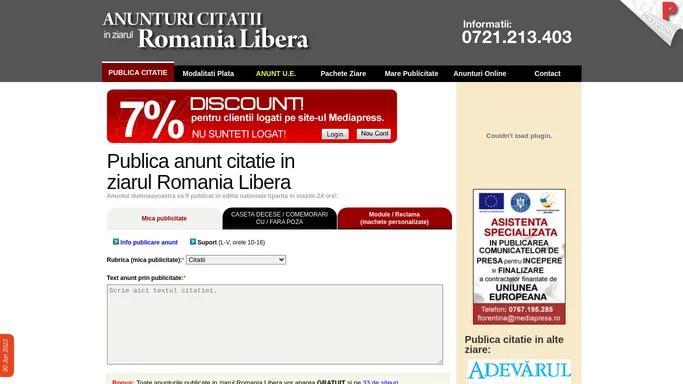Anunt Citatie ziar Romania Libera, anunturi citatii ziarul Romania Libera