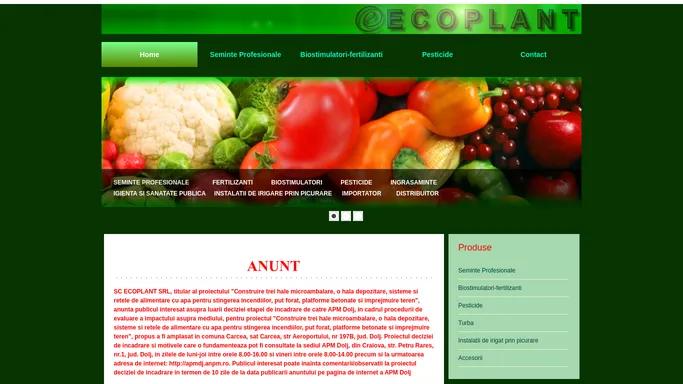 ECOPLANT S.R.L. Distribuitor de seminte profesionale, seminte legume, biostimulatori, fertilizanti, pesticide si instalatii de irigat prin picurare